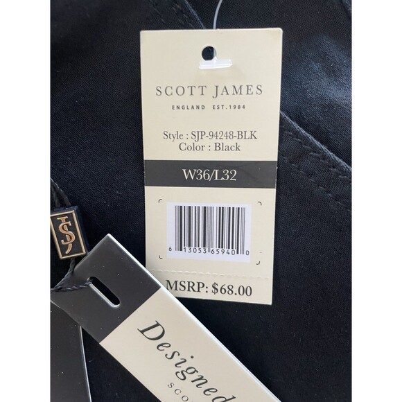 Scott James Slim Fit Stretch Pants Men's 36x32 5-Pocket SJP-94248-Blk Black - Picture 12 of 16